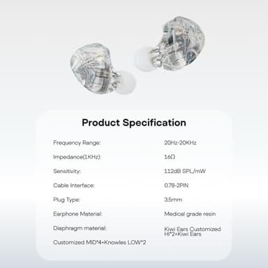 Linsoul Kiwi Ears Orchestra Lite Performance Custom 8BA in-Ear Monitor IEM with Detachable 4-core 7N Oxygen-Free Copper OFC Cable, Handcrafts Faceplate for Audiophile Studio Musician (Clear) - Image 5