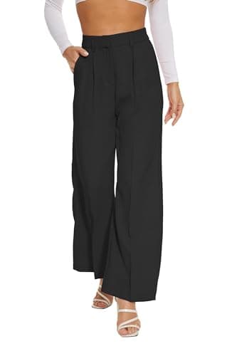 FUNYYZO Women Suit Pants Wide Leg Pants High Elastic Waisted in The Back Business Work Trousers Long Straight Black - Image 1