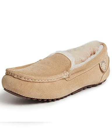 Dearfoams Women's Fireside Water Resistant Indoor/Outdoor Genuine Shearling Mel Moccasin Slipper, Wide Widths - Image 1