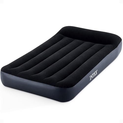 Intex Dura-Beam Standard Pillow Top Airbed Comfortable Blow Up Portable Air Mattress with Built-in Electric Pump and Carrying Bag, Twin Size, Blue - Image 1