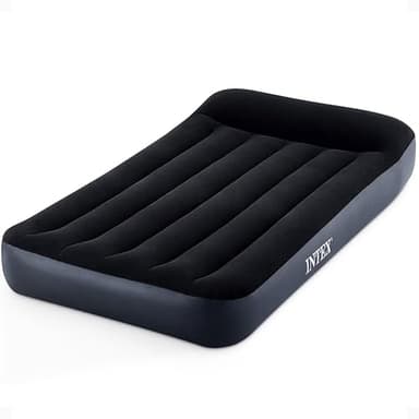 Intex Dura-Beam Standard Pillow Top Airbed Comfortable Blow Up Portable Air Mattress with Built-in Electric Pump and Carrying Bag, Twin Size, Blue - Image 1