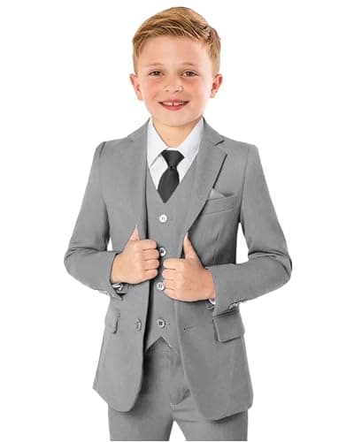 KEYWANTS Suits for Teenage Boys Size 14 Kids Tuxedo Teens Wedding Formal Dresses Outfits Gray Jacket Pants and Vest Set - Image 1