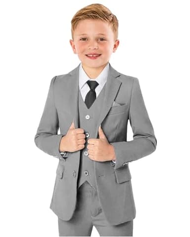 KEYWANTS Suits for Teenage Boys Size 14 Kids Tuxedo Teens Wedding Formal Dresses Outfits Gray Jacket Pants and Vest Set - Image 1