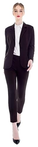 Marycrafts Women’s Two Piece Suits – Business Blazer Pant Suit Set for Work, Professional Outfit, Office Wear, Formal Business Attire 20 Black Brown - Image 1