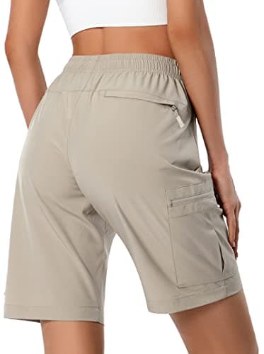 Women's Lightweight Hiking Cargo Shorts Quick Dry Athletic Shorts for Camping Travel Golf with Zipper Pockets Water Resistant Khaki - Image 3