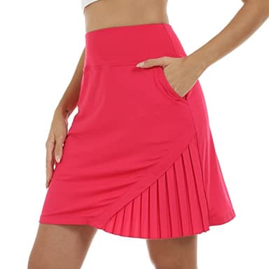 MoFiz 20" Golf Skorts Skirts for Women 4 Pockets Knee Length Tennis Skort Womens High Waist Casual Athletic Tennis Skirt Rose Red L - Image 1