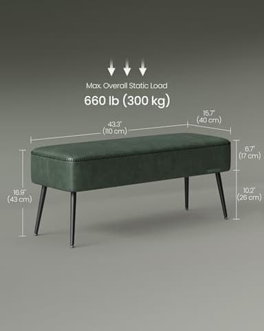 VASAGLE EKHO Collection - Bench for Entryway Bedroom, Synthetic Leather with Stitching, Ottoman Bench with Steel Legs, Living Dining Room, Mid-Century Modern, Loads 660 lb, Forest Green ULOM076C01 - Image 3