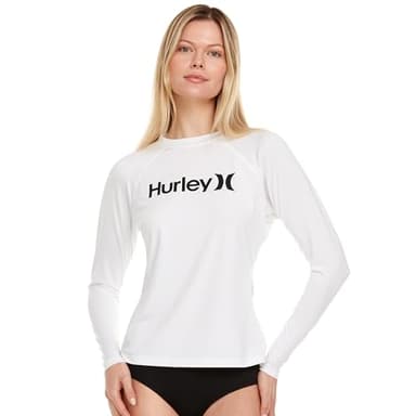 Hurley Rash Guard for Women, Womens Rash Guard Long Sleeve Shirts, Rashguard Swim Shirt Women UPF 50+ SPF & UV Protection White - Image 1