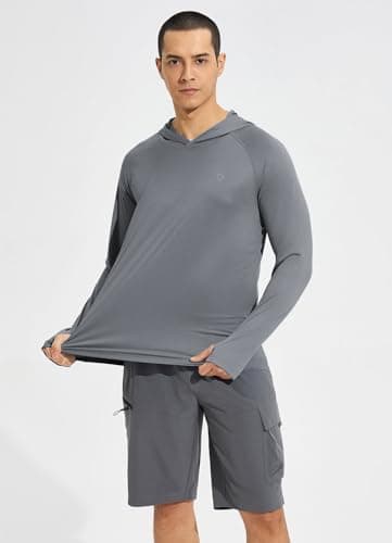 baleaf Men's UV SPF Hoodie Shirt UPF 50+ Sun Protection Long Sleeve T-Shirts Rash Guard Fishing Swimming Lightweight Light Grey Heather S - Image 5