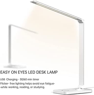 Ambertronix LED Desk Lamp with USB Charging Port, Dimmable Eye-Caring Reading Desk Light for Home, with 5 Brightness Level & 3 Lighting Modes, Touch Control, Auto Timer (White) - Image 7