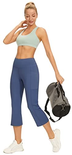 AFITNE Capri Pants for Women Bootcut Yoga Pants with Pockets High Waisted Flare Workout Bootleg Yoga Crop Flared Athletic Gym Pants Sky Blue - XL - Image 6
