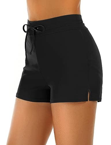 Tournesol Plus Size Women's Swim Shorts High Waisted Bathing Suit Bottoms Tummy Control Swimsuit Tankini Boy Shorts Black - Image 1