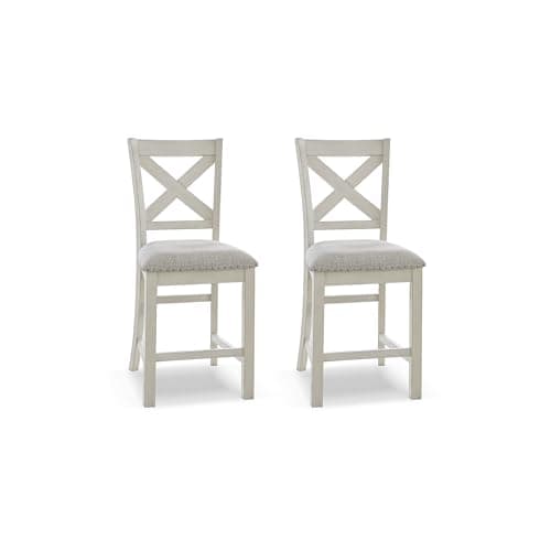 Signature Design by Ashley Robbinsdale Farmhouse Armless 24.75" Counter Height Upholstered Bar Stool with Foot Rest, Set of 2, White & Light Gray - Image 1