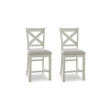Signature Design by Ashley Robbinsdale Farmhouse Armless 24.75" Counter Height Upholstered Bar Stool with Foot Rest, Set of 2, White & Light Gray - Image 1