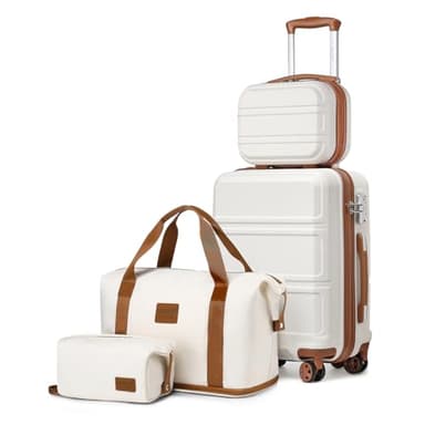 Kono Luggage Set 4 Piece Carry On Hardside Luggage with TSA Lock Spinner Wheels Carry On Suitcase Cream White - Image 1