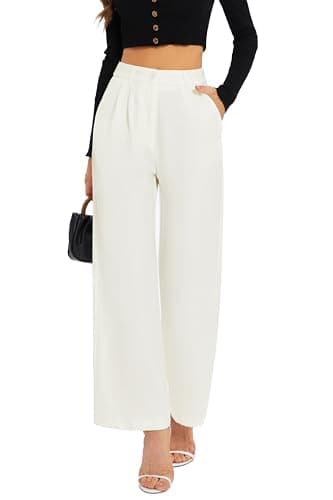 FUNYYZO Women's Wide Leg Pants High Elastic Waisted in The Back Business Work Trousers Long Straight Suit Pants - Image 1