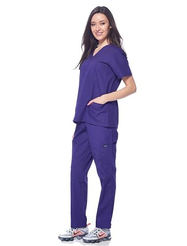 Dagacci Medical Uniform Womens and Mens Scrub Set Unisex Medical Scrub Shirt Top and Pant, Purple, Medium, - Image 3