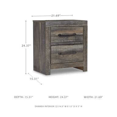 Signature Design by Ashley Drystan Rustic Industrial 2 Drawer Nightstand with 2 Slim-Profile USB Charging Stations, 24.37" Tall, Weatherworn Brown - Image 3