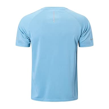 frueo Men's 3 Pack Workout Shirts Quick Dry Moisture Wicking Short Sleeve Mesh Athletic T-Shirts,Black Grey Light Blue,M - Image 3