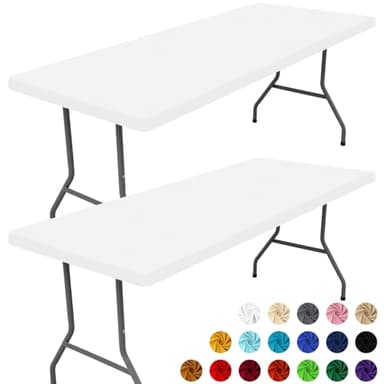 Moosfor Spandex 5 Foot Rectangle Table Cloth 2 Pack, Elastic Fitted Tablecloths for Picnic, Stretch Washable Patio Table Cover for Outdoor, Camping, Banquet and Parties (White, 30"x60") - Image 1