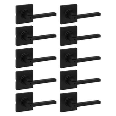 Kwikset Casey Interior Privacy Door Handle with Lock 10 Pack, Door Lever for Bathroom and Bedroom, Matte Black Reversible Keyless Turn Lock, with Microban Protection - Image 1