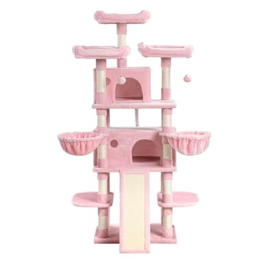 SHA CERLIN 68 Inches Multi-Level Large Cat Tree for Large Kitties/Big Cat Tower with Condo/Cozy Plush ‌Pussycat Perches/Sisal Scratching Posts and Hammocks/Activity Center/Pink - Image 9