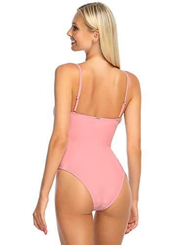 RELLECIGA Women's Light Pink High Cut Bandeau One Piece Swimsuits with Adjustable Shoulder Straps Size XX-Large - Image 5