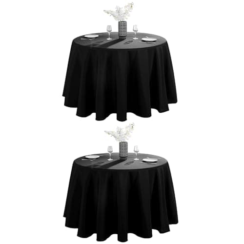 Vidafete 2 Pack 120inch Round Tablecloth Polyester Table Cloth，Stain Resistant and Wrinkle Polyester Dining Table Cover for Kitchen Dinning Party Wedding Rectangular Tabletop Buffet Decoration (Black) - Image 1