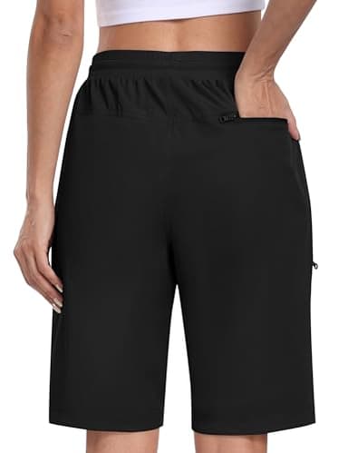 MoFiz Hiking Shorts Womens Quick Dry Lightweight Long Hiking Shorts for Women Knee Length for Camping Travel Golf with Zipper Pockets Black Large - Image 2