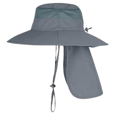 Sun Hats for Men Women Fishing Hat UPF 50+ Breathable Wide Brim Bucket Hats Summer UV Protection Safari Hat with Neck Flap Dark Grey - Image 2