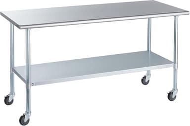 ROCKPOINT Stainless Steel Table for Prep & Work with Caster Wheels 30x72 Inches, NSF Metal Commercial Kitchen Heavy Duty Table with Adjustable Under Shelf and Table Foot for Restaurant, Home and Hotel - Image 1