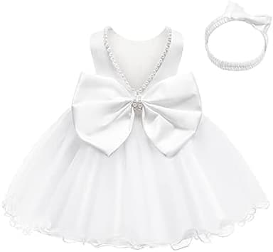 LZH Baby Girls Dress Ruffle Lace Backless Bowknot with Headwear Pageant Party Flower Wedding Dresses - Image 3