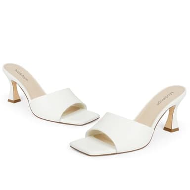 Modatope White Open Toe Heels for Women Chunky Heel Slip On Heeled Sandals for Women Size 8 - Image 3