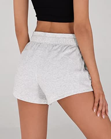 ODODOS Women's Sweat Shorts with Pockets Cotton French Terry Drawstring Summer Workout Casual Lounge Shorts, White Heather, Medium - Image 2