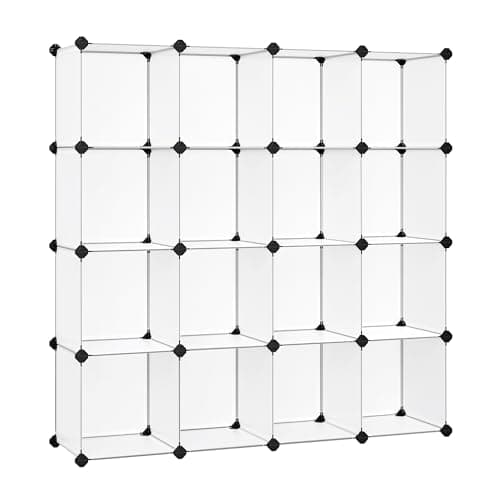 SONGMICS Cube Storage Organizer, Set of 16 Plastic Cubes, Book Shelf, Closet Organizers and Storage, Room Organization, Bedroom Living Room, 12.2 x 48.4 x 48.4 Inches, White ULPC44L - Image 1