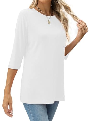 Shirts for Women Casual 3/4 Sleeve Tunic Tops Crew Neck Loose Fit Blouses White L - Image 2
