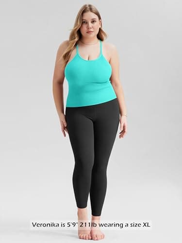 ODODOS Women's 3-Pack Seamless Cami Tops Ribbed Camisole Tank Top, Aqua+Orange+Cyan Blue, Medium/Large - Image 5