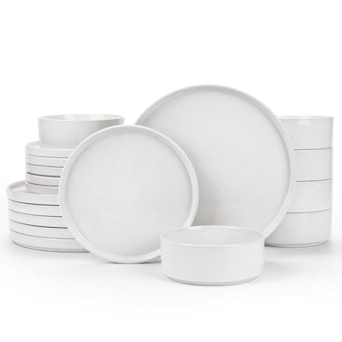 Famiware Nebula Plates and Bowls Sets, 18 Pieces Dinnerware Sets, Dishes Set for 6, White - Image 1