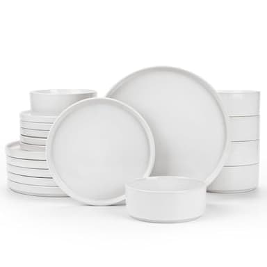 Famiware Nebula Plates and Bowls Sets, 18 Pieces Dinnerware Sets, Dishes Set for 6, White - Image 1