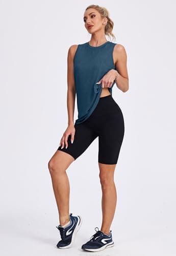 Womens Tops Workout Tank Tops for Women Sleeveless Running Shirts Activewear Gym Yoga Tops Dark Blue M - Image 3