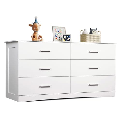 WLIVE White Dresser with 6 Drawers, Wide Wood Chest of Drawers for Bedroom, Large White Storage Tower Unit, Modern Minimalist Closet Store Organizer for Living Room, Hallway - Image 1