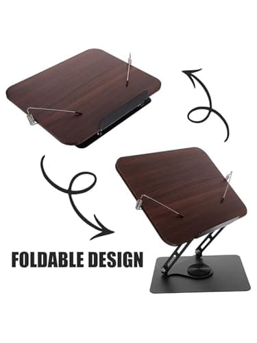 SUNBABA Adjustable Book Stand for Reading with 360° Rotating Bases,Book Holder Foldable Designs with Elastic Clips,Multifunctional Display Stand for Magazines,Tablets,Laptops,Cookbooks(Black) - Image 2