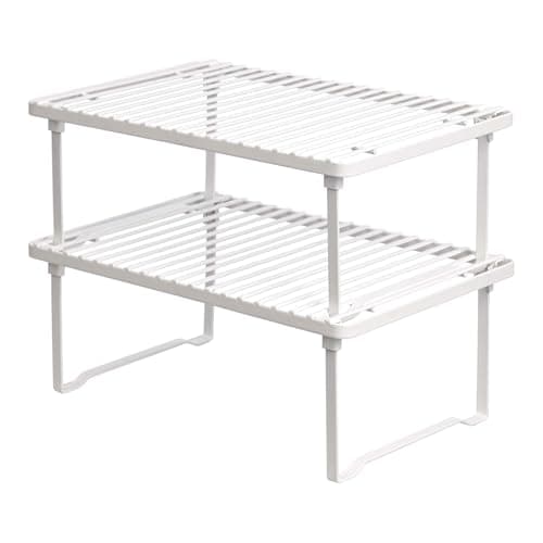 Amazon Basics Stackable Metal Kitchen Storage Shelves for Dishes, 12.5" L x 8" D x 4.5" H, Set of 2, White - Image 1