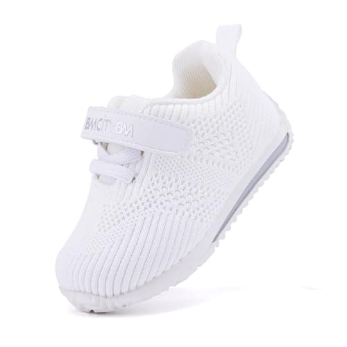 BMCiTYBM Baby Walking Shoes Boy Girl Tennis Sneakers Breathable Infant First Walker Shoes 6 9 12 18 24 Months White Size 6-12 Months Infant - Image 1