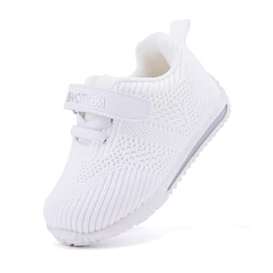 BMCiTYBM Baby Walking Shoes Boy Girl Tennis Sneakers Breathable Infant First Walker Shoes 6 9 12 18 24 Months White Size 6-12 Months Infant - Image 1