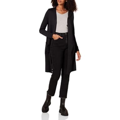 Amazon Essentials Women's Lightweight Longer Length Open-Front Long-Sleeve Cardigan Sweater (Available in Plus Size), Black, Medium - Image 1