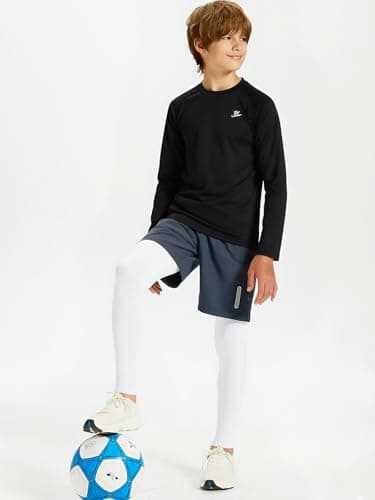 DEVOROPA Youth Boys Compression Thermal Shirt Long Sleeve Fleece Baselayer Soccer Baseball Undershirt Black L - Image 4