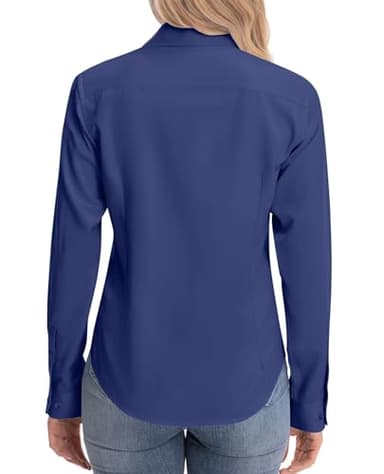 siliteelon Dress Shirts for Women Long Sleeve Button Down Shirts for Women Work Shirts Office Blouse Top Dark Blue X-Small - Image 3