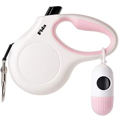 Fida Retractable Dog Leash for Small Breed up to 26 lbs, 16 ft Pet Walking Leash with Dispenser and Poop Bags, Anti-Slip Handle, Reflective Strong Nylon Tape, One-Handed Brake (S, White & Pink) - Image 1