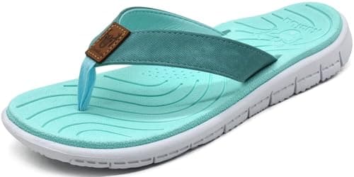 KuaiLu Womens Casual Flip Flops Comfortable Yoga Mat Arch Support Memory Foam Comfort Cushion Summer Beach Slip on Walking Thong Sandals Ladies Orthotic Recovery Plantar Fasciitis Lake Blue Size 6 - Image 1